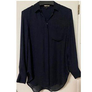 J. Crew 100% Silk Navy Button Up Shirt - PETITE